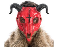 Demonen masker met hoorns - half masker met kruissymbool - opvallende rode kleur - perfect voor Halloween - m-winkel