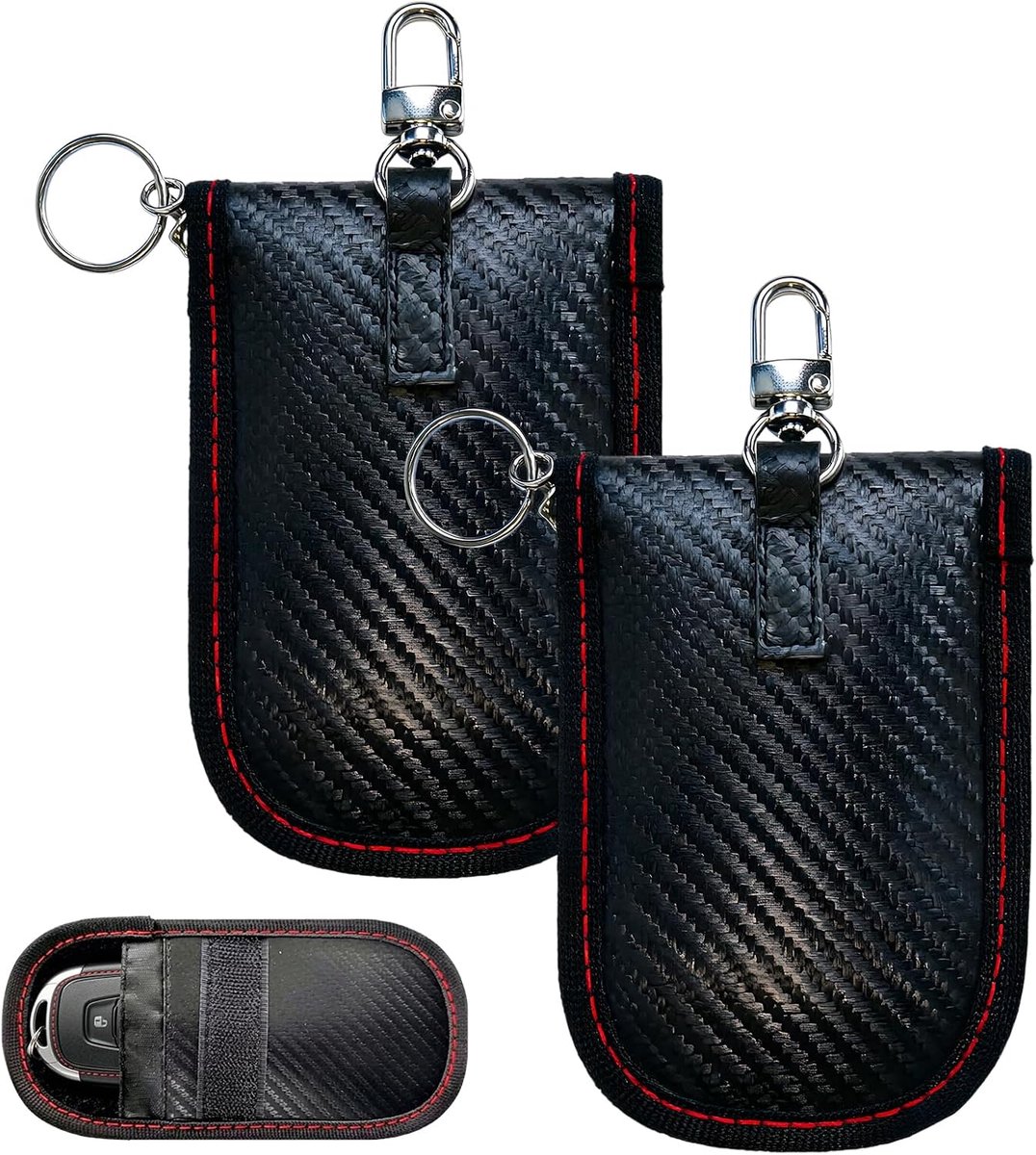 RFID sleutelsleeve, 2 stuks - zwart - carbonlook - bescherming tegen keyless go - SnelShoppen