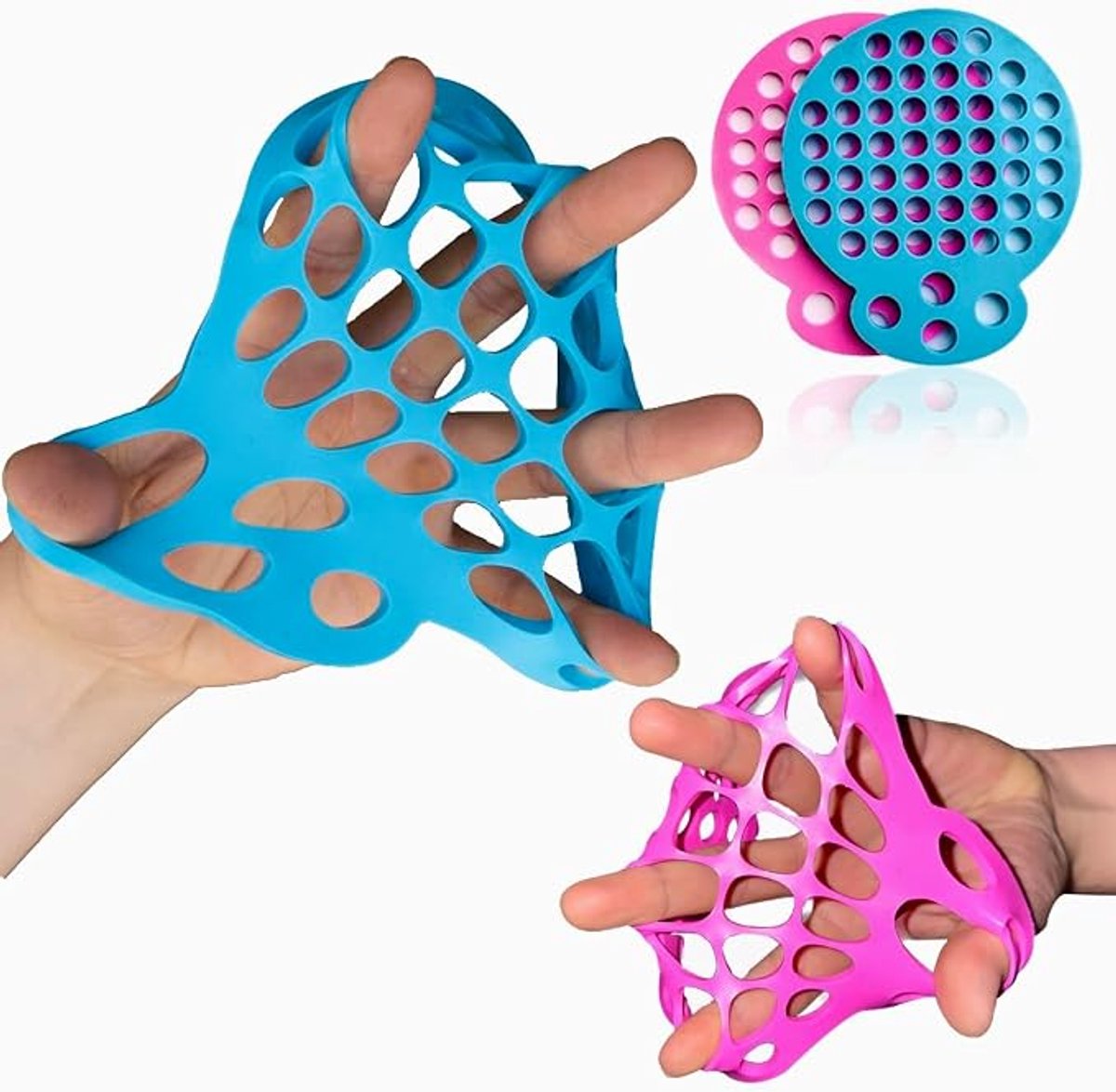 Vingertrainer Set - 2 Stuks - Gripster Fitness - Hand Trainer - Siliconen Vingertrainer - Gripster - Vinger Stretcher - Griptraining - Polstrainer - Handknijper - Fitness - Verschillende Weerstandsniveaus - Roze, Blauw