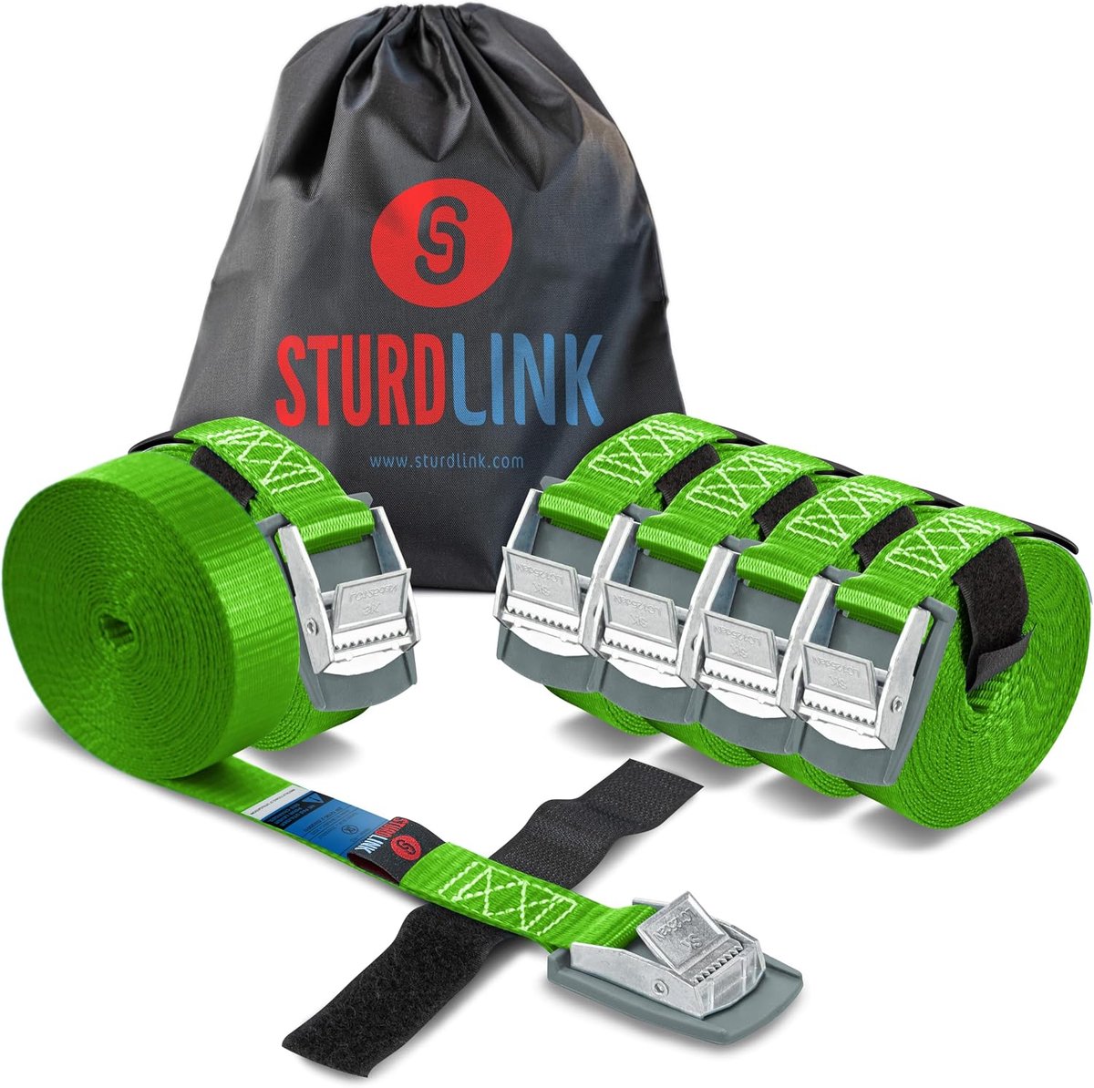 Lashing straps set 25 mm - 250 kg met klemgesp - verschillende lengtes - ideaal voor fietsdrager - SnelShoppen