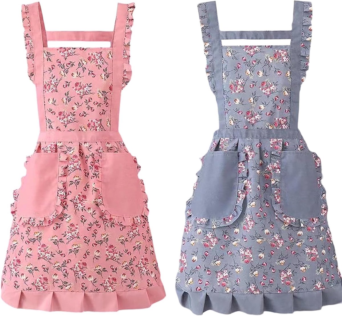Keuken Schort Vrouwen Vintage - 2 Stuks - Bloemenpatroon - Ideaal voor Koken en Tuinieren - SnelShoppen