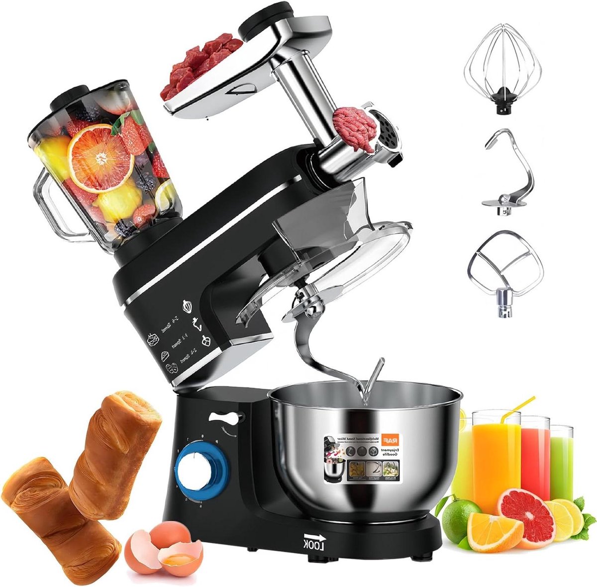 Multifunctionele Keukenmachine - Standmixer Voedselmixer - Bakken en Koken - 5-in-1 Accessoires - 10 Liter - Zwart