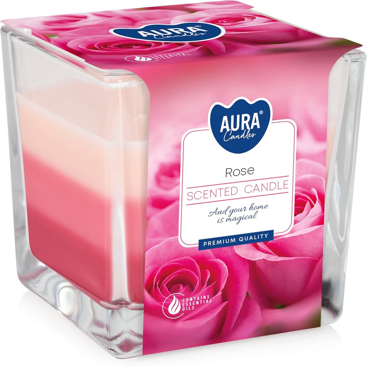 Geurkaars vierkant 8 cm - Roze tricolor - 32 uur brandduur - Soot-vrij - SnelShoppen
