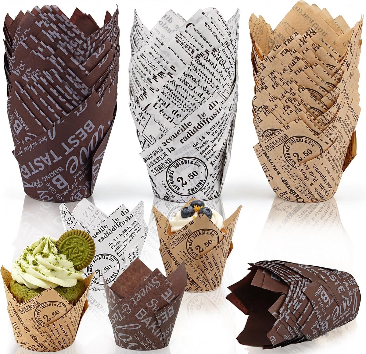Muffinvormpjes 150 stuks - papieren cupcakevormen - 3 designs - perfect voor feestjes - SnelShoppen