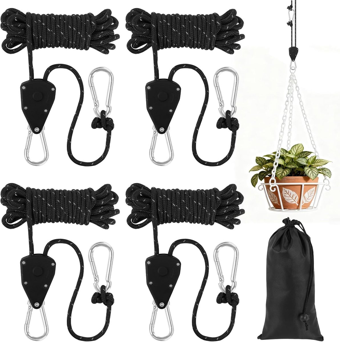 Ratchet Rope 4m met Haken - Verstelbaar en Lichtgewicht - Ideaal voor Tent en Hiking - Snel en Veilig Bevestigen - SnelShoppen
