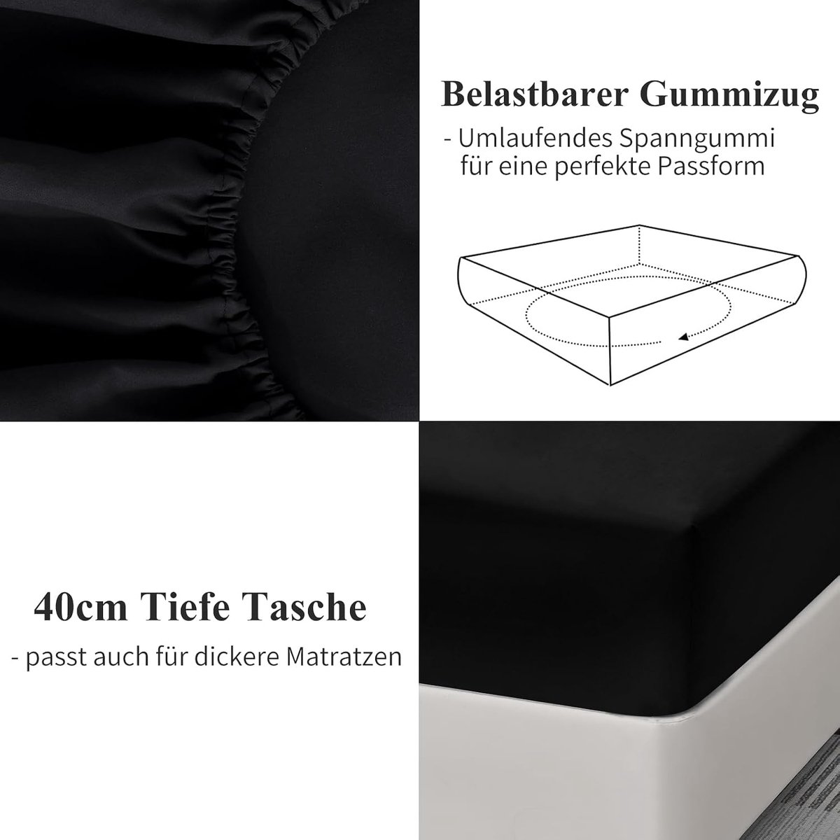 Fitted sheet 200 x 200 cm - premium microfiber - zwarte kleur - comfortabele slaapervaring - SnelShoppen