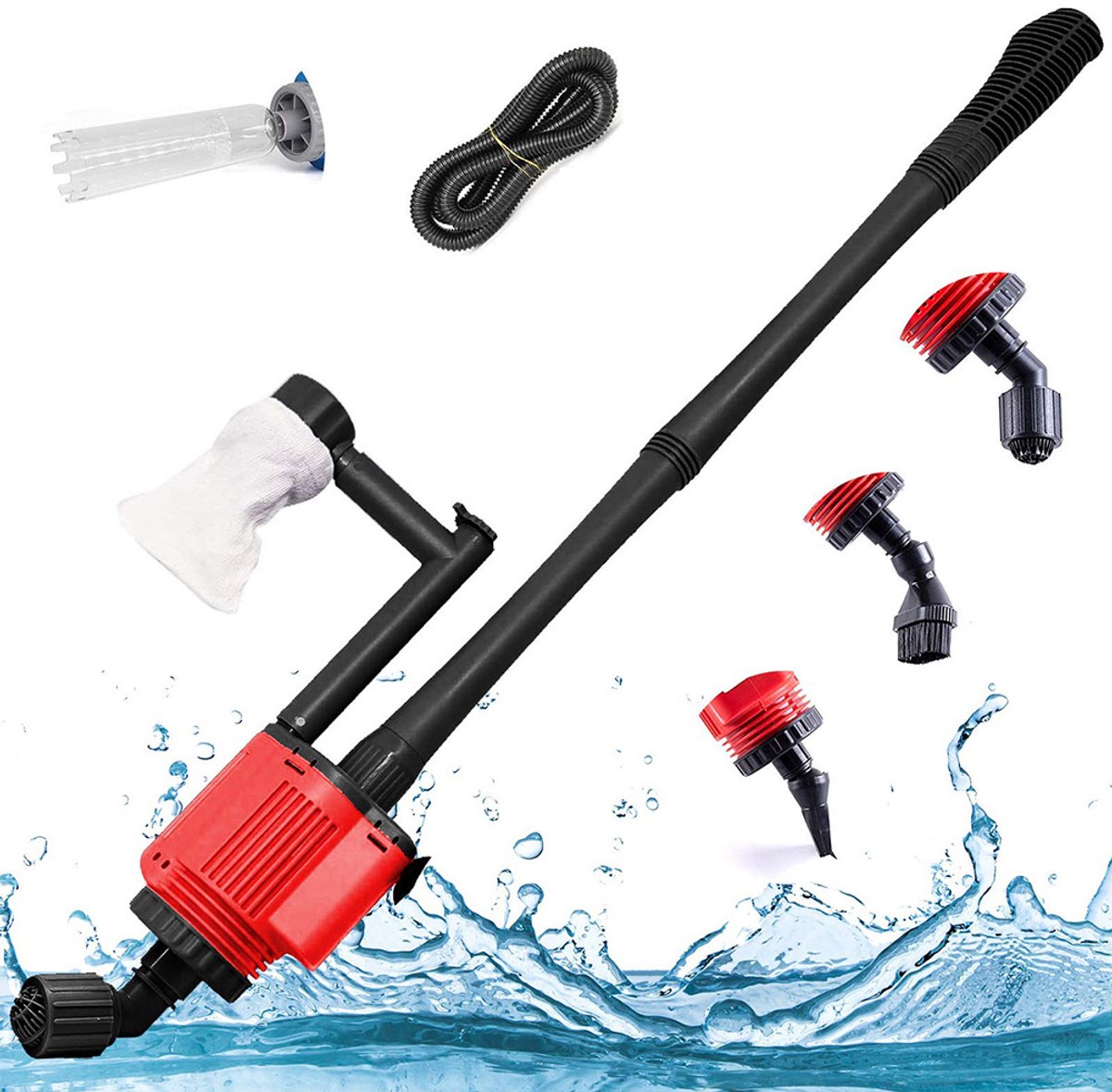 6-in-1 aquariumreiniger - 28W - 1800 liter/uur - Elektrische aquariumzandstofzuiger - Hulpmiddel voor het verwijderen van visafval - Aquariumstofzuiger - Geschikt voor zoet- en zoutwater - Reinigt de bodem en ververst het water - Reinigingsset
