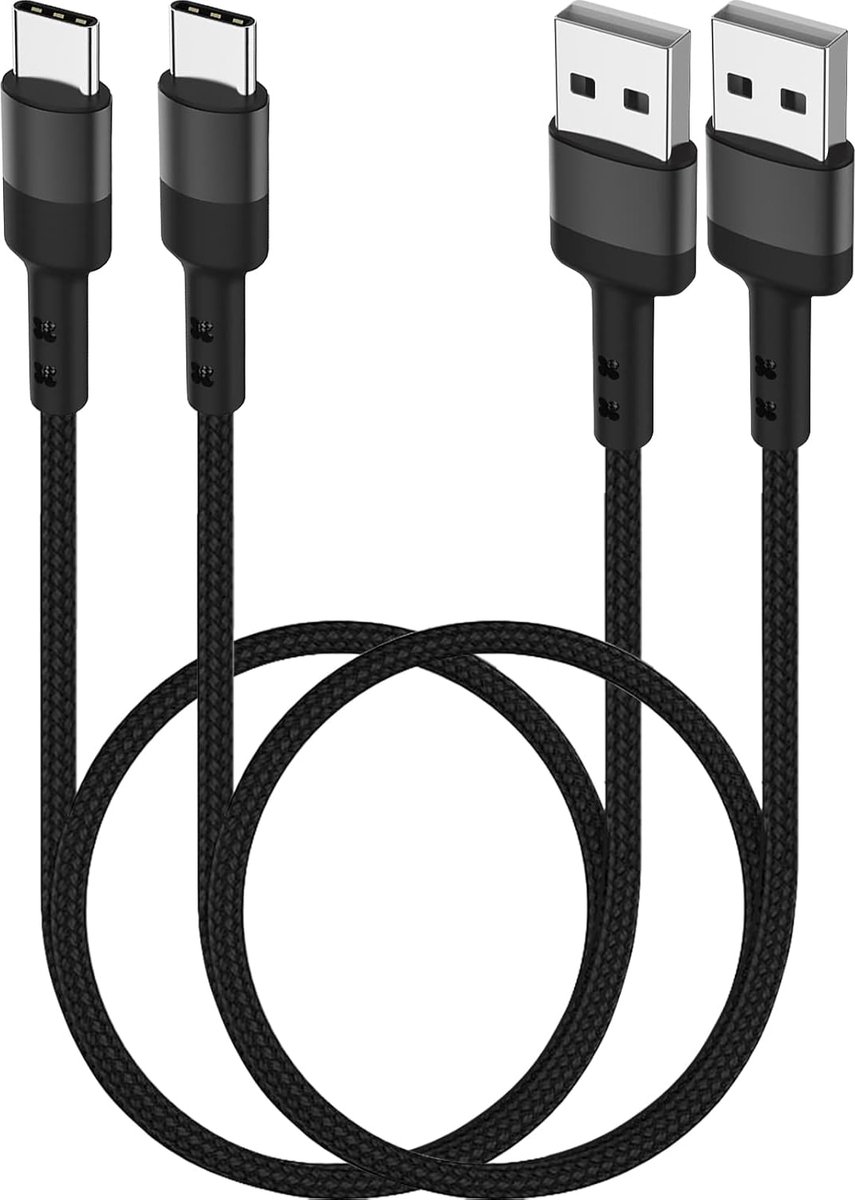 USB C Kabel 50cm - 2 Packs - Type C Braided - 3A Snelladen voor Powerbank - SnelShoppen