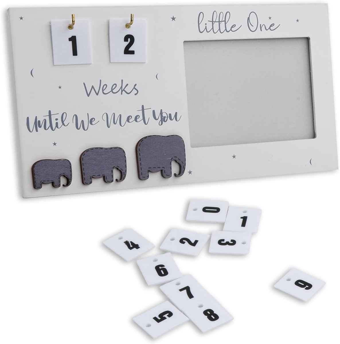 Baby sonogram fotolijst - lichtgrijs hout - schattige olifantjes - perfect voor zwangerschapsaankondiging - SnelShoppen