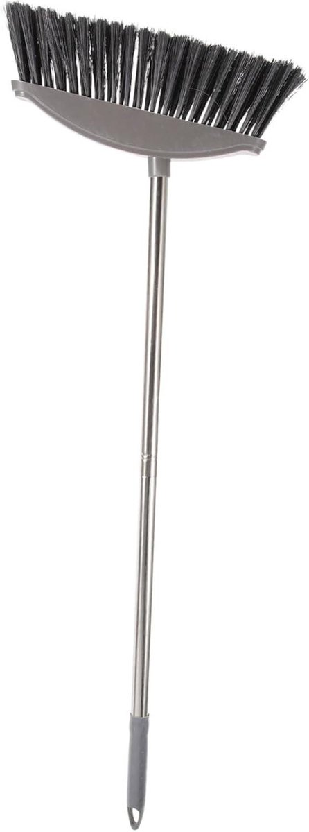 Stalen Bezem Lange Steel - Stoffer en blik - Vloeren Schoonmaken - Roestvrij Staal - 87 cm - Donkergrijs