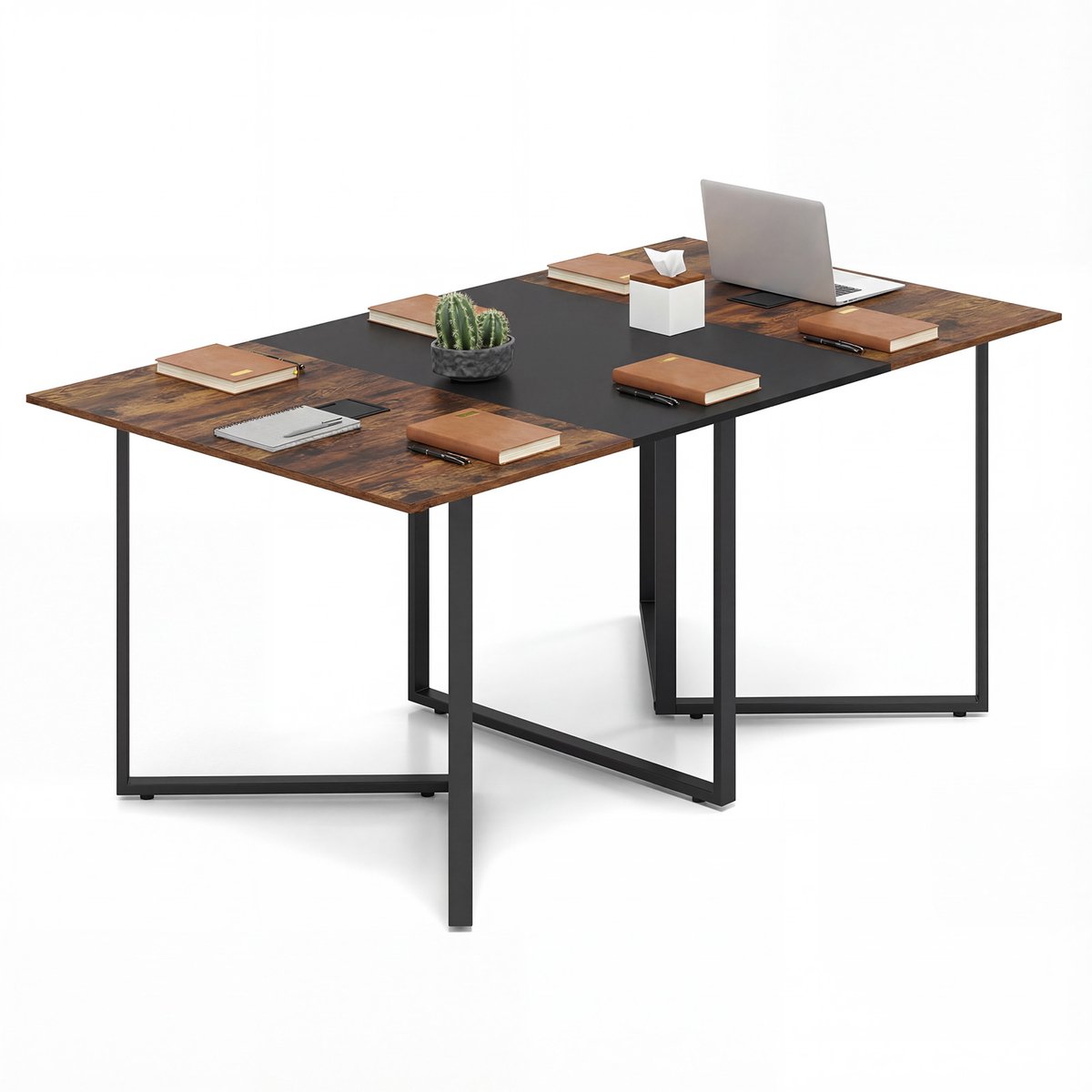 COSTWAY Grote vergadertafel, rechthoekige vergadertafel met kabeldoorvoer voor 6-8 personen, industriële semintafel voor kantoor, eetkamer, 180 x 100 x 76,5 cm (l x b x h) (model 2)