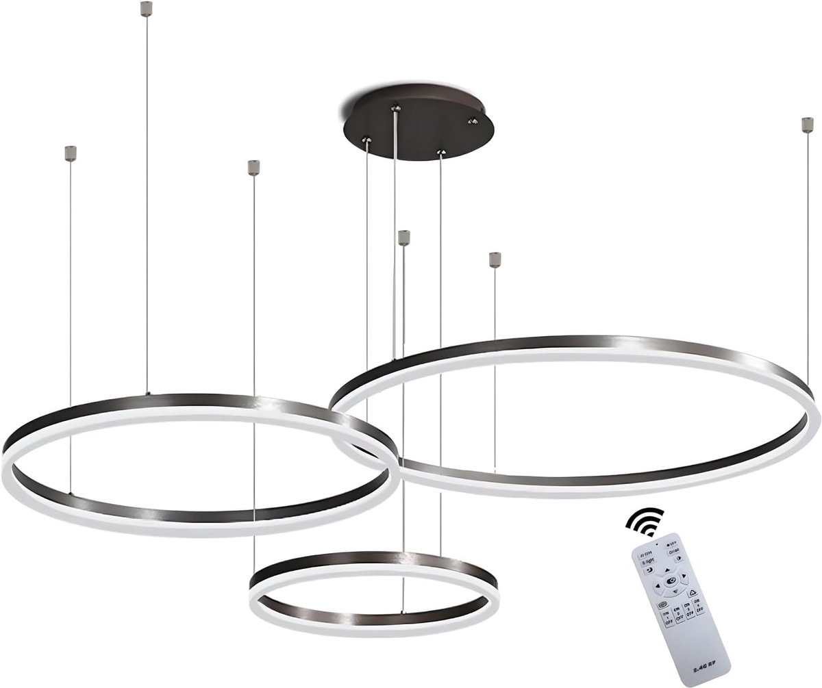 SnelShoppen - LED Metalen Chandelier | 3 Ringen 20+40+60cm | 45W Hanglamp Dimbaar met Afstandsbediening 3000-6000K, Acryl Kappen voor Woonkamer Slaapk