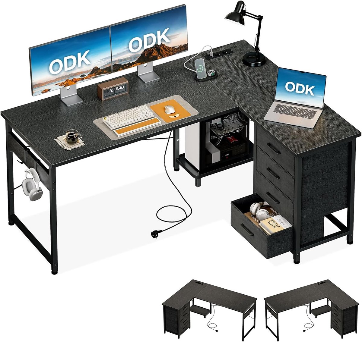 Gaming hoekbureau 135x100cm - zwart - met 4 opberg lades - ideaal voor thuiswerken - ShopVlot