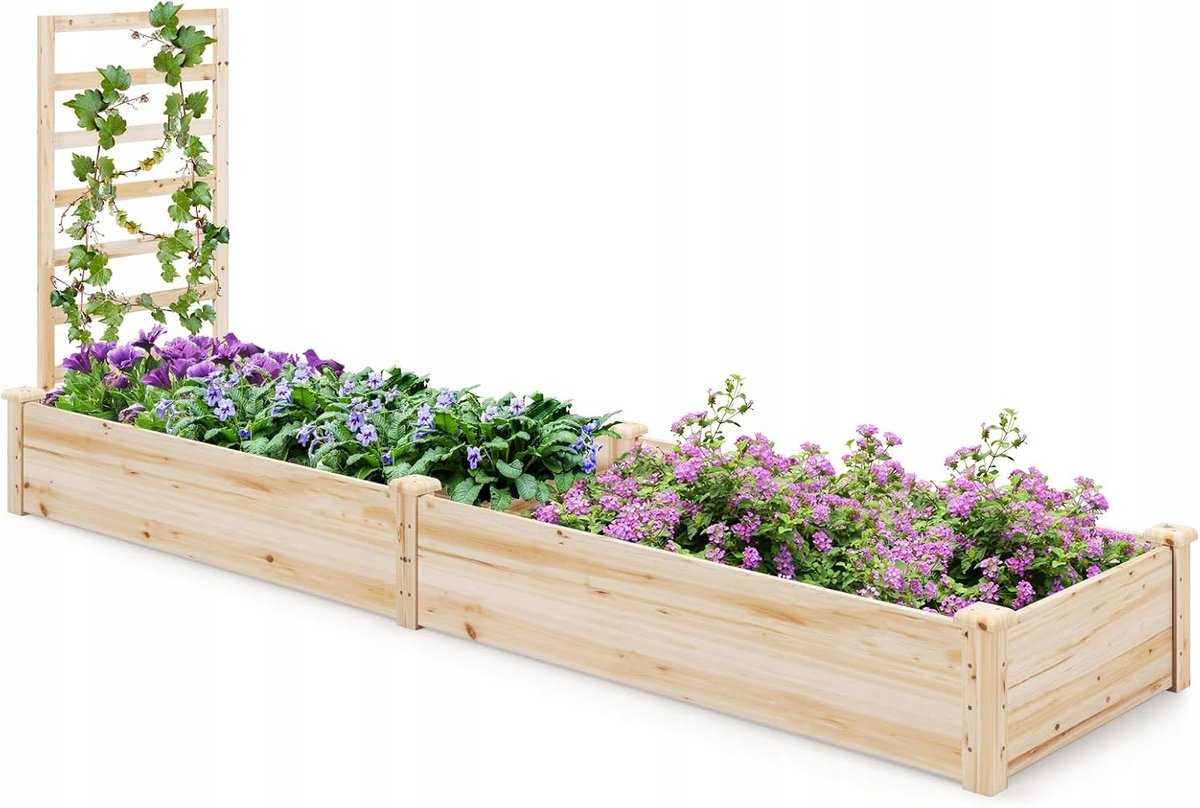 Verhoogde Houten Bloembak met Trellis - Tuinieren en Decoratie