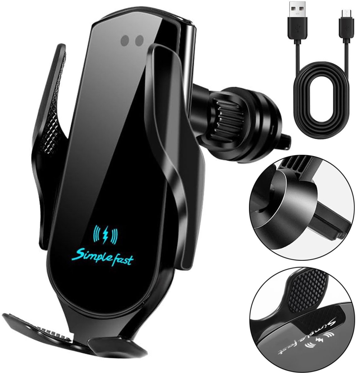 Draadloze Autotelefoonoplader - 15W Snelladen - Autoklembare Autohouder - Autolader Telefoonhouder