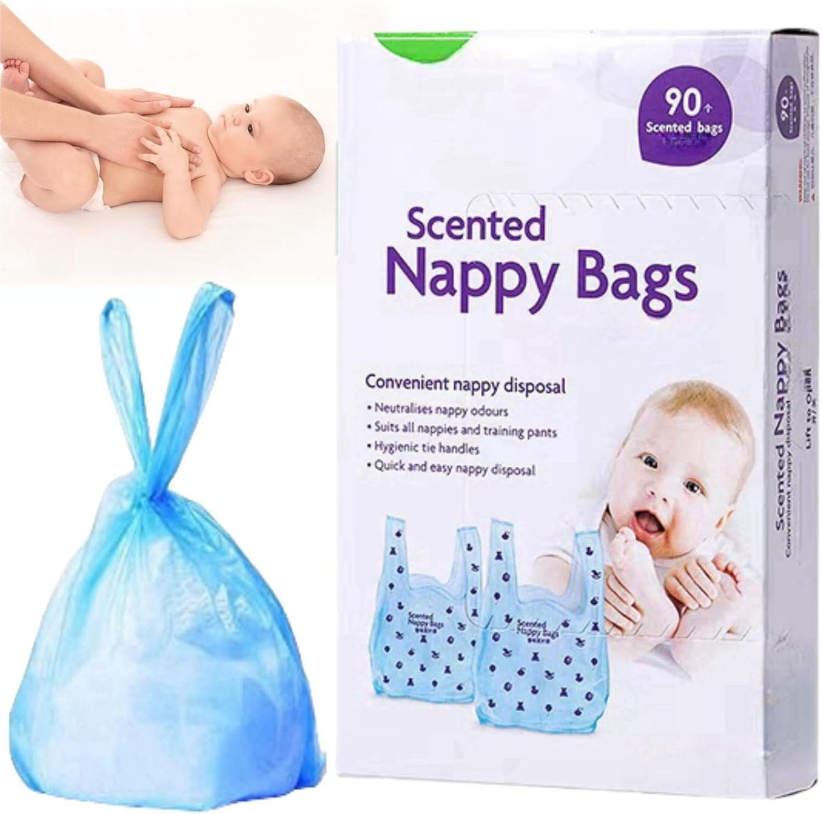 Nappy Bags 90 Stuks - Geurige Wegwerp Luierzakken - Met Touwtjes - Ideaal voor Onderweg - ShopVlot