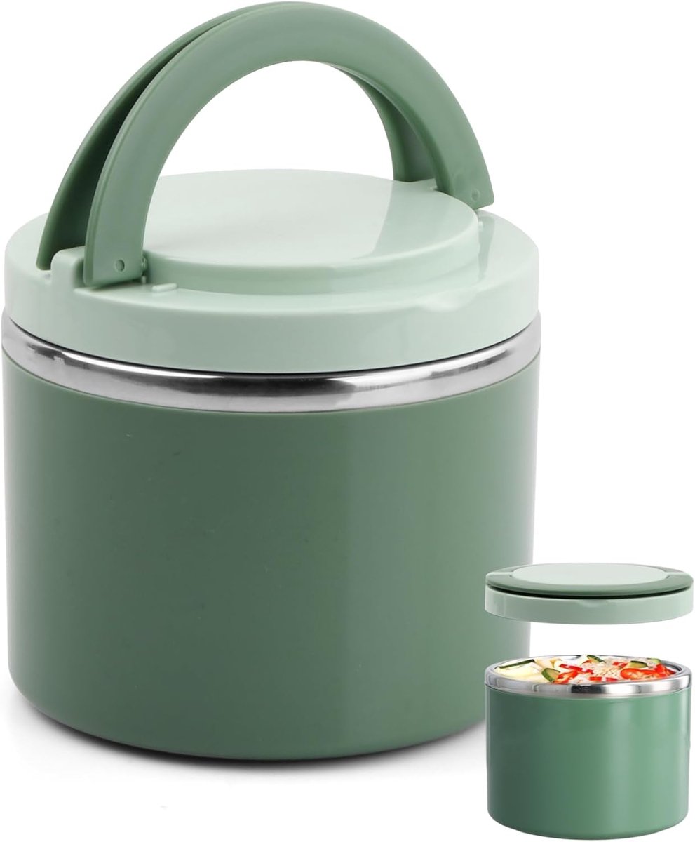 Thermocontainer 1 liter - dubbelwandig - met handvat - ideaal voor onderweg - ShopVlot
