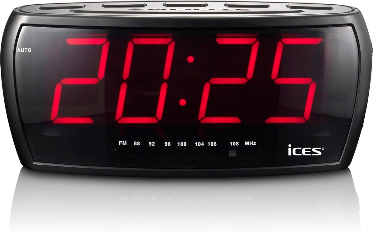SnelShoppen - Ices ICR-230 Alarm Klok Radio met Twee Wektijden, Slaap Timer, Modern Design, Zwart, Compact voor Bedside Table