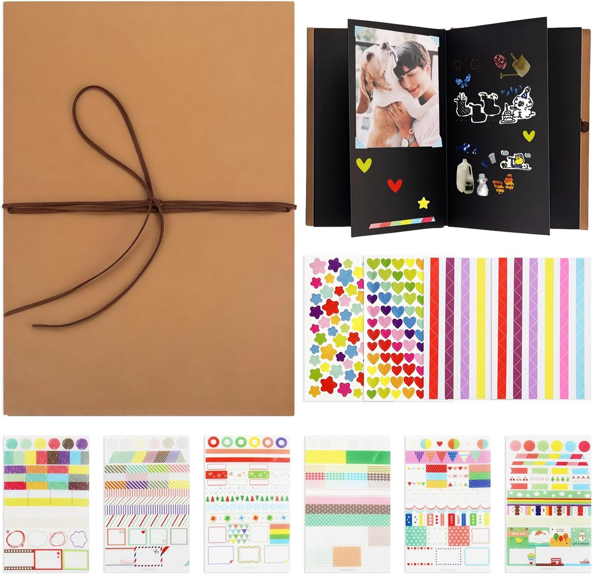 DIY scrapbook album mini - kraftpapier - 8 kleurrijke stickers - personaliseer je herinneringen - ShopVlot