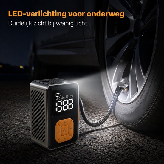Draagbare Elektrische Bandenpomp - Digitale Compressor met Automatische Stop - Voor Auto, Fiets, Motor en Bal - Met LED-Verlichting - Compact en Stevig — afbeelding 2