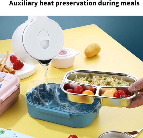 Roestvrijstalen Lunchbox - Voedselcontainer Geïsoleerd - School en Werk - Lekvrij Geurontwerp - 900 kubieke centimeter - Blauw — afbeelding 4