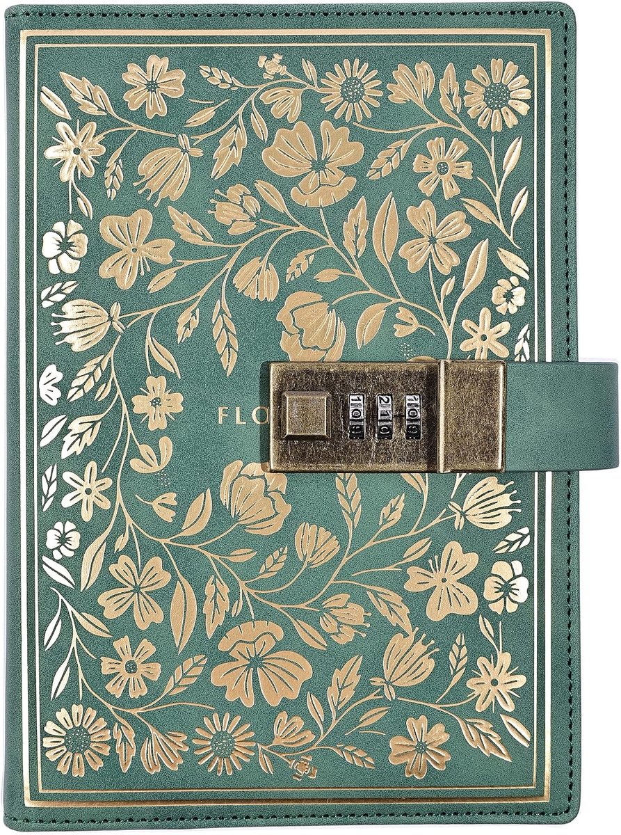 Dagboek met slot B6 - Vintage leren omslag - Gegraveerde bloemen - Bescherm je geheimen - ShopVlot