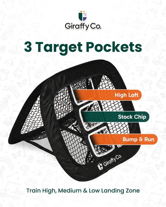 Golf Chipping Net Set - 3 Doelvakken - Oefenmat & Oefenballen - Pop-Up Oefennet - Voor Short Game Training van GOLF — afbeelding 5