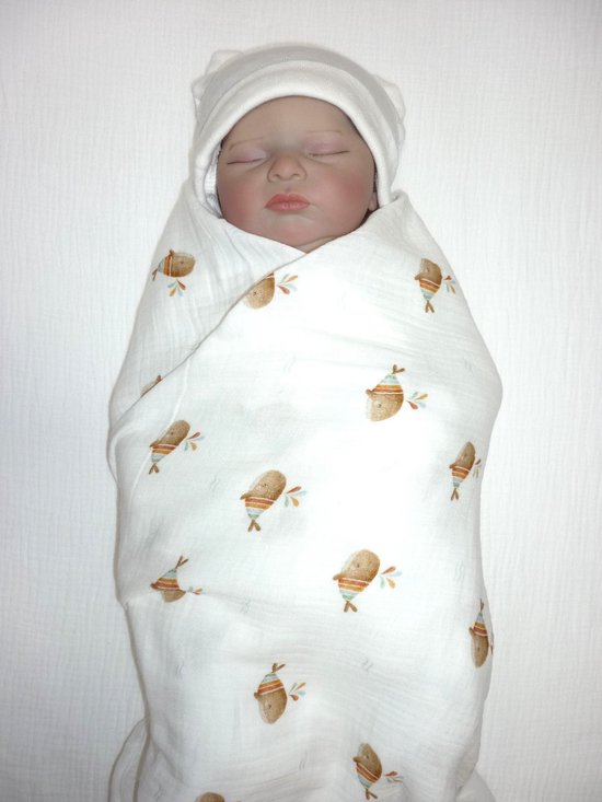 Oogappel Walvis Cottonsoft Hydrofiele Doek XL -120x120 cm-Baby Inbakerdoek-Grote Swaddle Hydrofiele Luier-Kraam Cadeau-Offwhite van Oogappel. — afbeelding 2