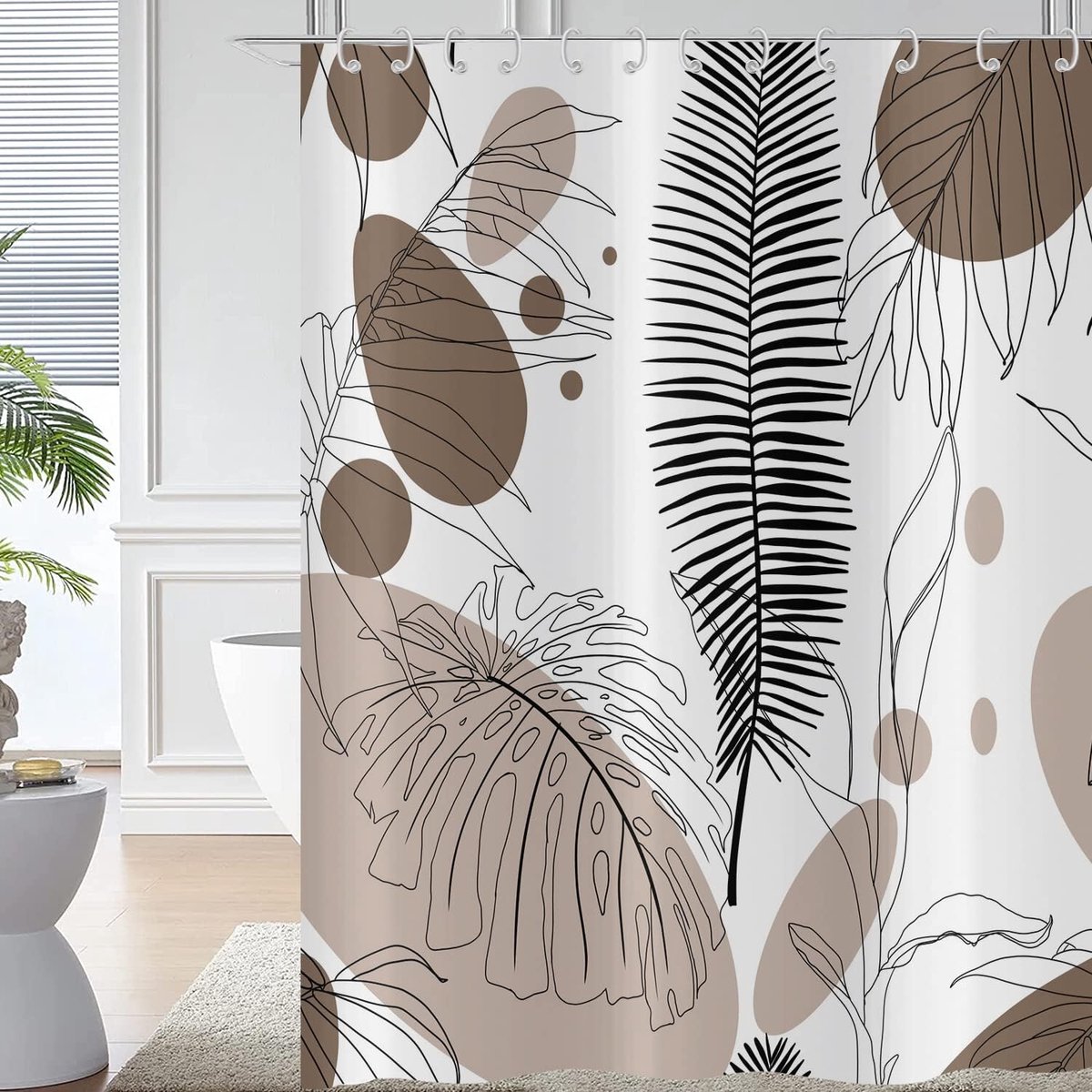 Douchegordijn 180 x 200 - Abstract Boho Bladeren - Waterdicht Polyester - Modern en Minimalistisch - SnelShoppen
