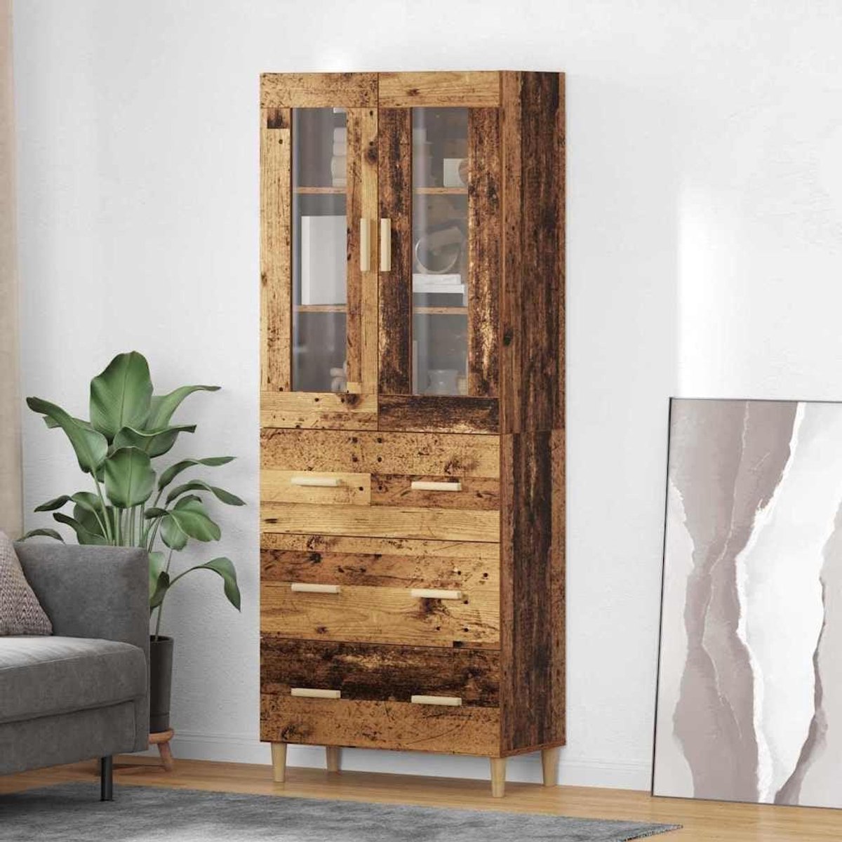 Highboard met Laden - Dressoir Kast - Woonkamer Organiseren - Oude Houtlook - 695 x 34 x 180 cm - Bruin