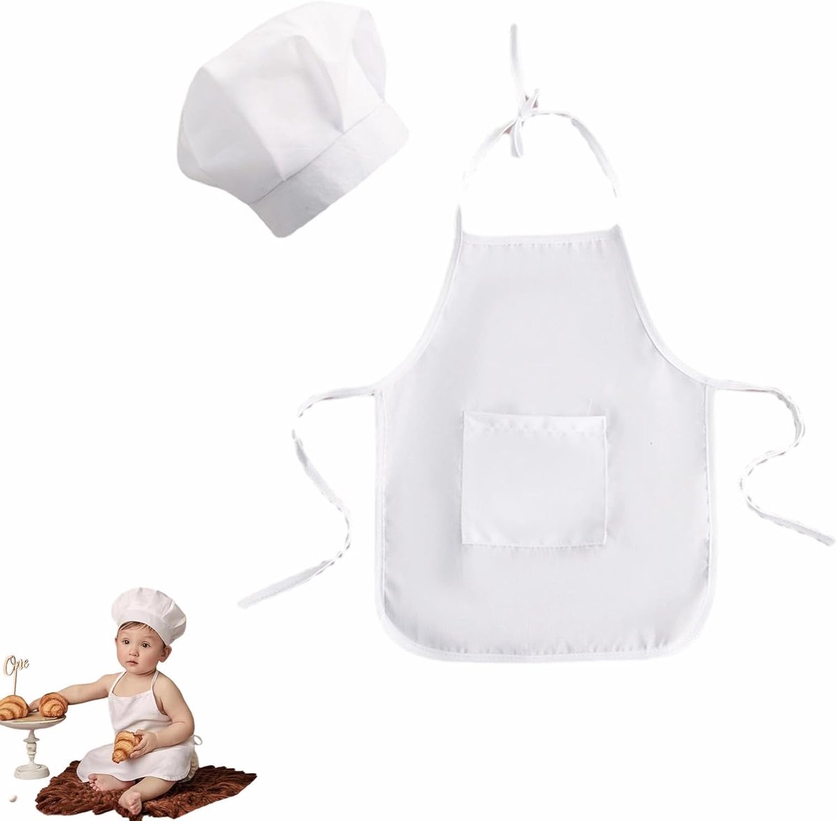 Baby Chef Outfit 2-delig - Witte Chef Hoed - Perfect voor Fotografie - SnelShoppen