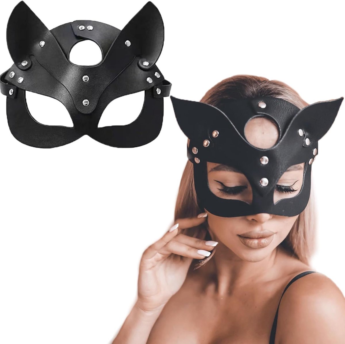 Catwoman masker - zwarte leren halfgelaatsmasker - voor Halloween - perfect voor kostuumfeest - SnelShoppen