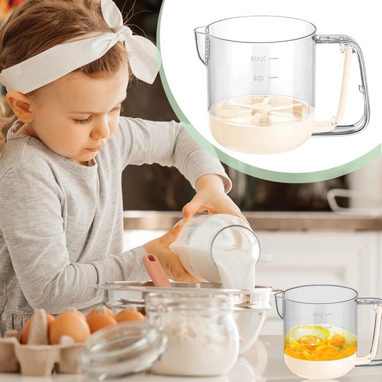 Eierklopper Mixer - Keukengereedschap Beslagmaker - Snel Ingrediënten Mengen - Handgeperst Systeem - 16.2 cm - Beige — afbeelding 3