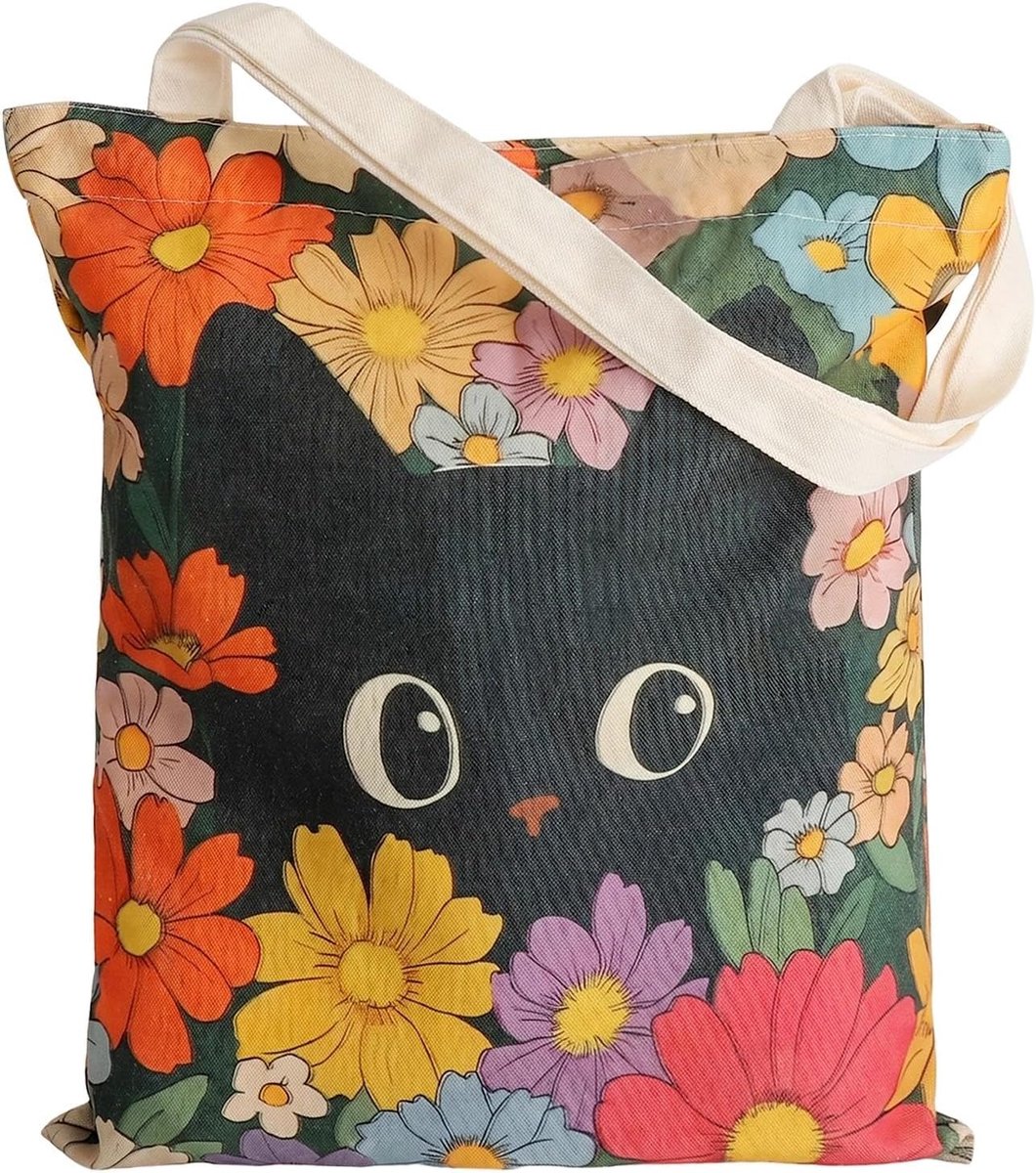 Schoudertas met bloemenprint - hoge kwaliteit - katten en bloemen patroon - ideaal voor school of werk - SnelShoppen