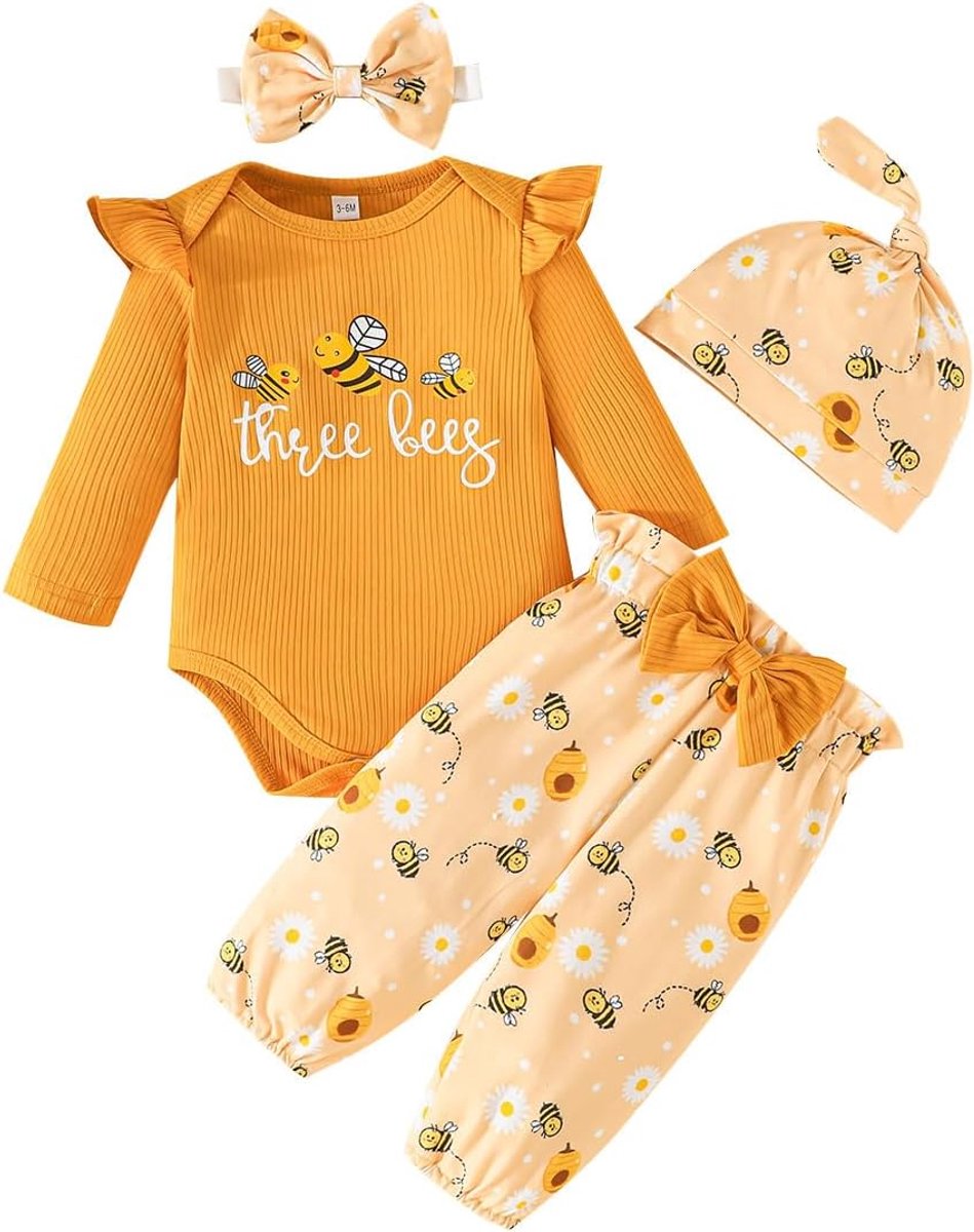 Babyoutfit meisjes 3-24 maanden - prinsesletterprint - ruffles en bloemen - schattige set voor elke gelegenheid - SnelShoppen