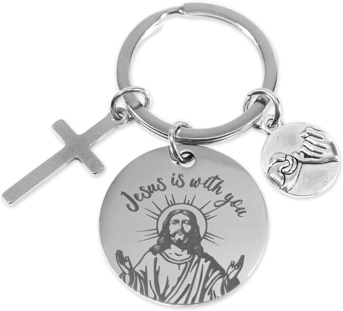 Sleutelhanger van Jezus, Dubbelzijdig Kruis Christelijk Sleutelhangergeschenk Nieuwigheid Sleutelhanger met Bijbelvers Religieus Geschenk voor Vrouwen en Mannen Inspirerende Paasdoop