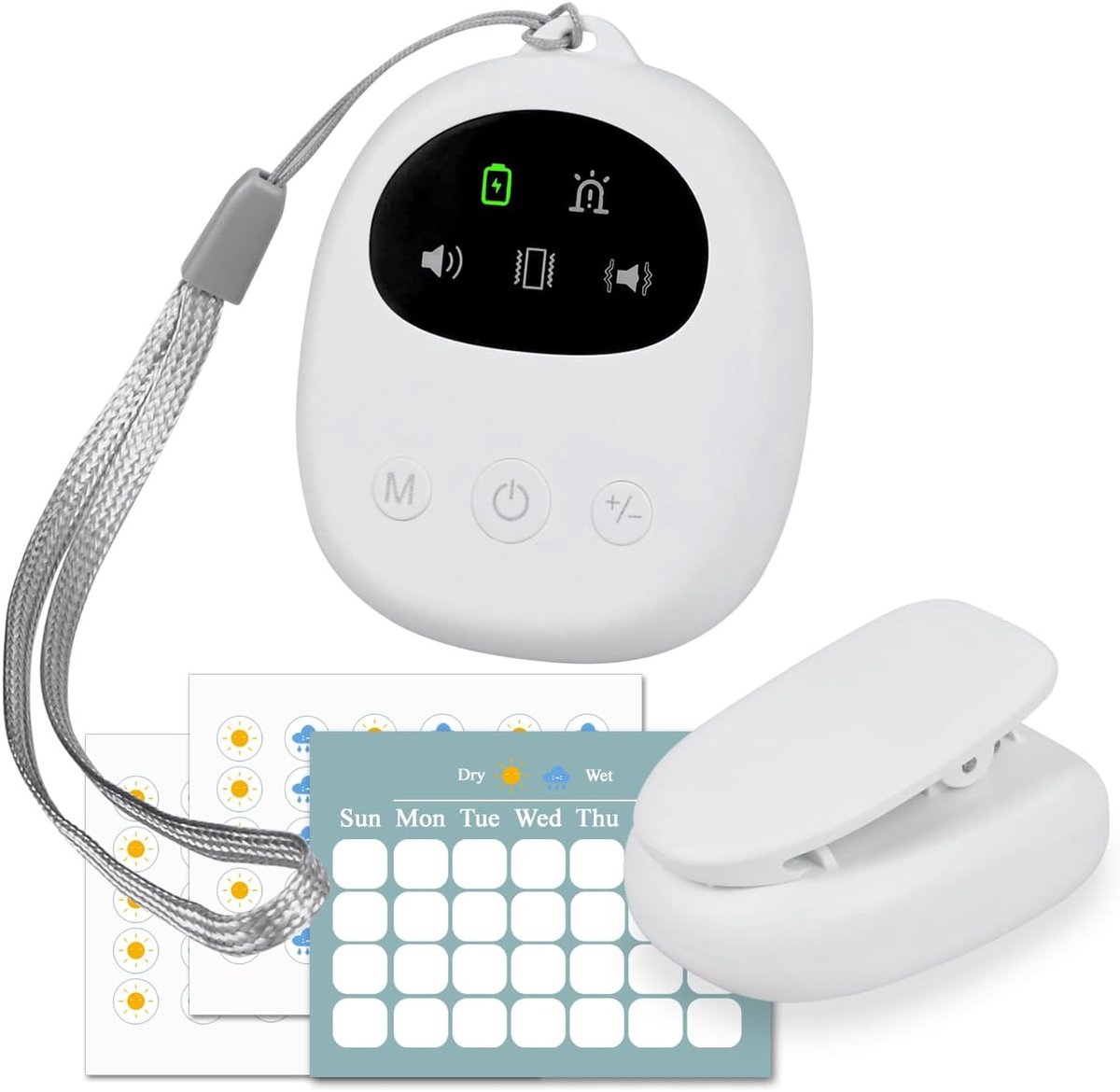 Plaswekker voor Kinderen & Volwassenen van MMOBIEL – Bedplasalarm, Bedrade Vochtsensor met Clip – Geluid, Trilling & Licht – USB Oplaadbaar, Instelbaar Volume – Zindelijkheidstraining