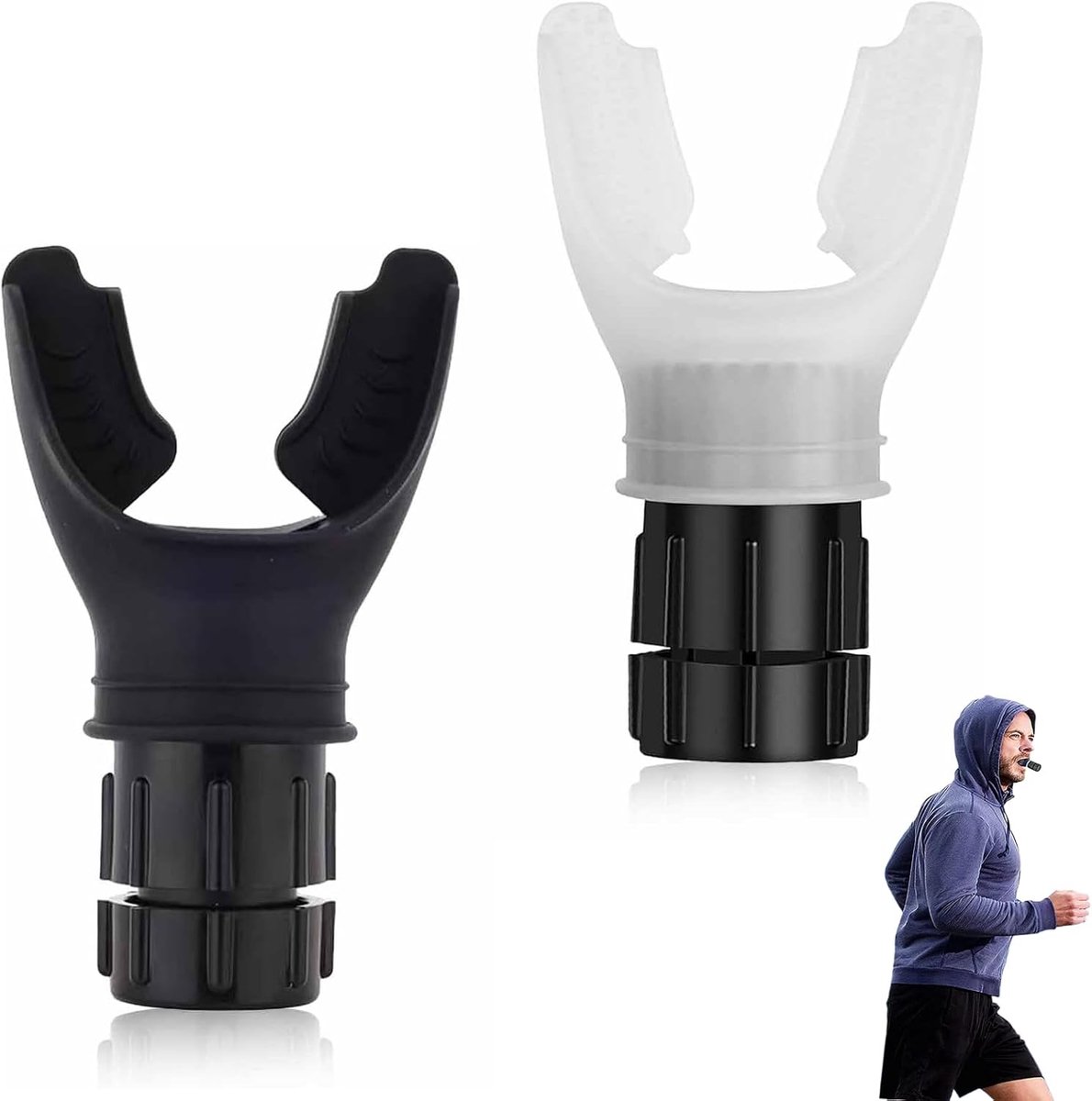 2 stuks draagbare ademtrainer, ademtrainer longtrainer, longtrainer, breathing trainer, longoefenapparaat met instelbare weerstand, verbetert het krachtuithoudingsvermogen (wit en zwart)