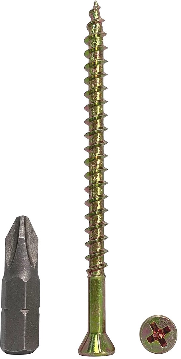 (Pack van 30 stuks) geel verzinkt staal 4,2 x 65 mm houtschroeven, spaanplaatschroef, kruiskopkop, verzonken kop, triplex, spaanplaatschroeven (30, 4,2 x 65 mm)