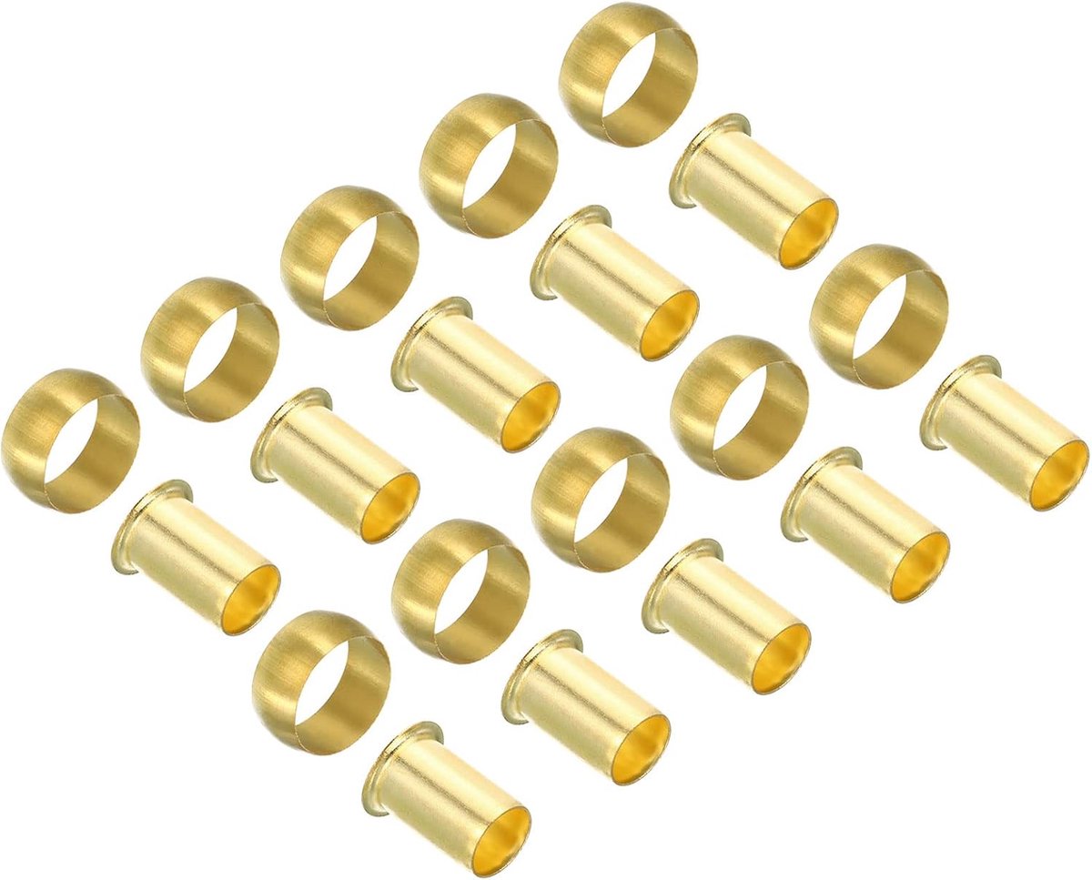12mm buis OD messing compressie mouwen adereindhulzen, 20 Pack messing metalen kap messing compressie insert fitting assortiment kit voor lucht water gaspijp