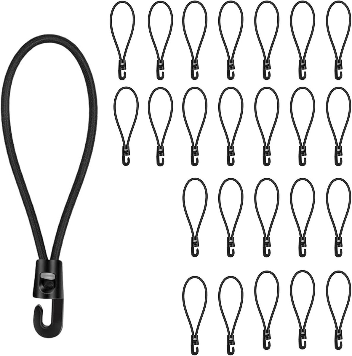 25 stuks zeilspanners, nylonmateriaal, bagagespanners, zwarte bevestiging zonnezeil, totale lengte 10 cm spankabel, voor bevestiging van waterdichte dekzeilen en campingtenten