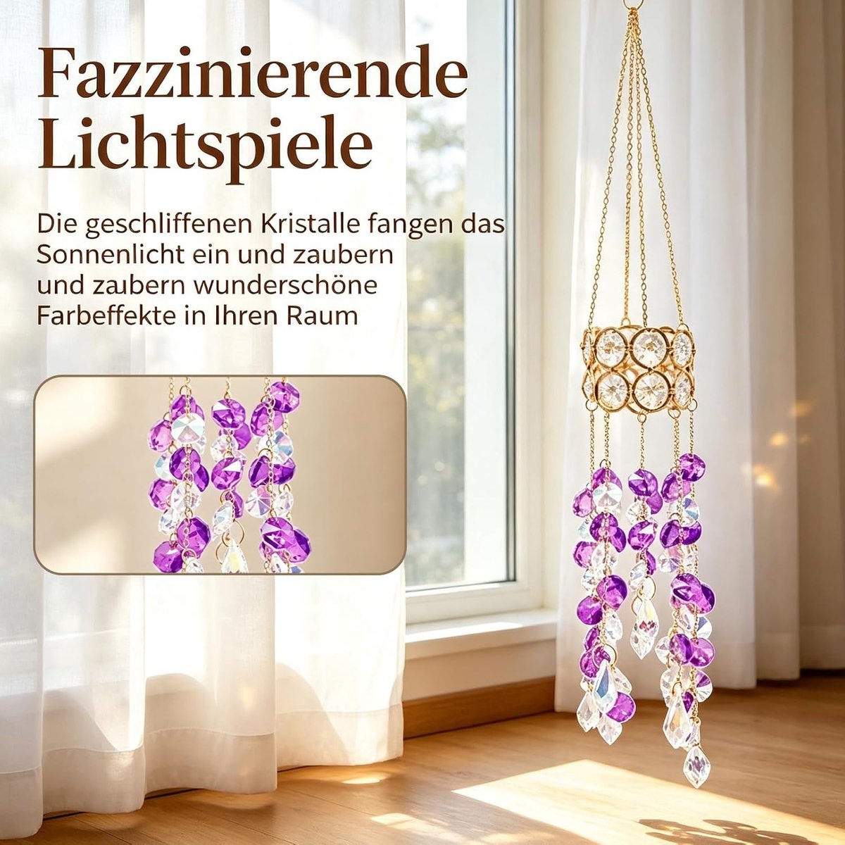 Kristallen zonnevanger, windgong, elegante hangende decoratie voor huis en tuin, doordacht cadeau voor Moederdag en verjaardagen