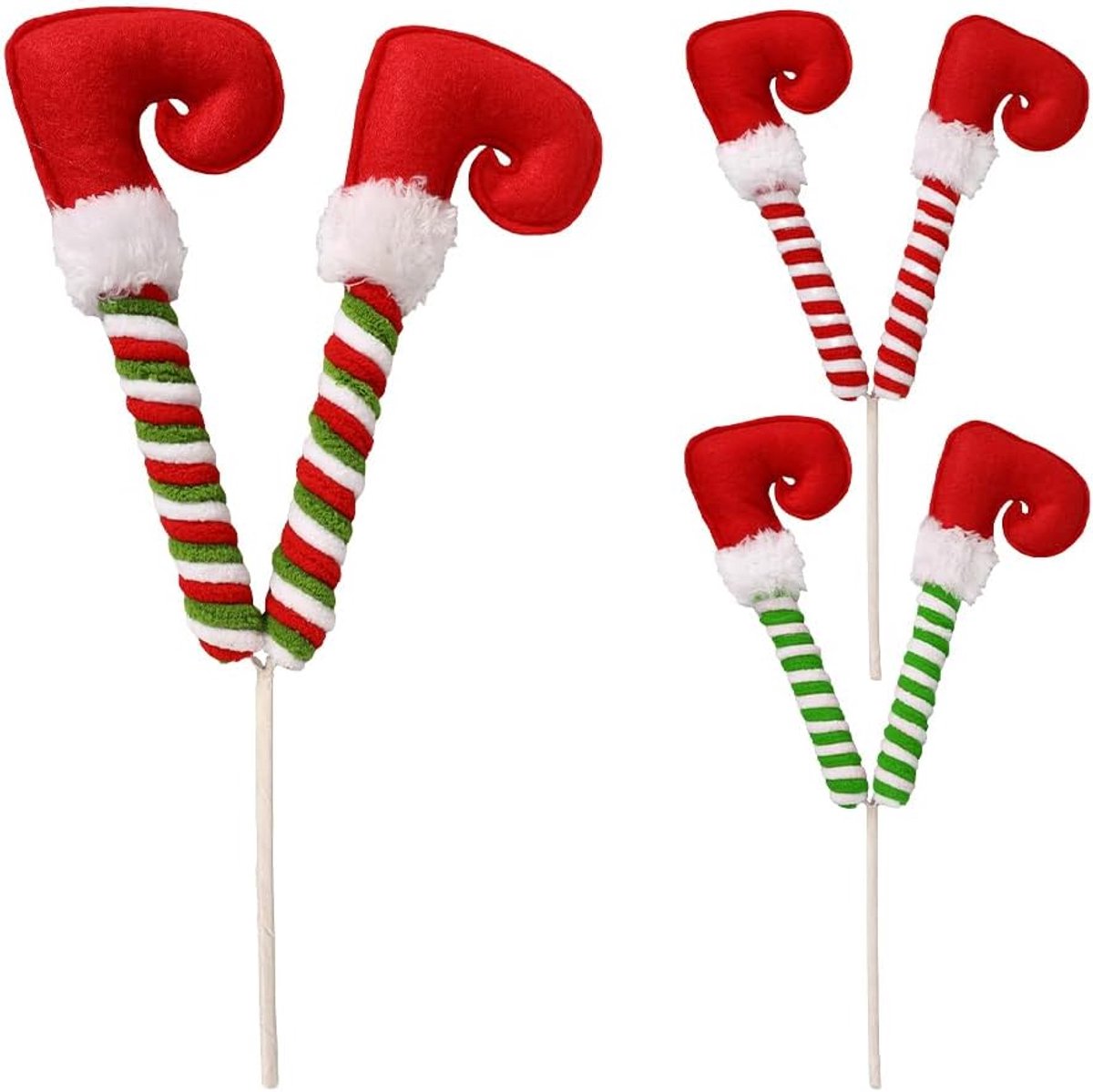 Beenpicks voor Kerstmis, kerstvoetpicks, gevulde voeten, boomversiering, met gestreepte, met pluche gevulde poten, 3 x poten, boomversiering met vaste draad