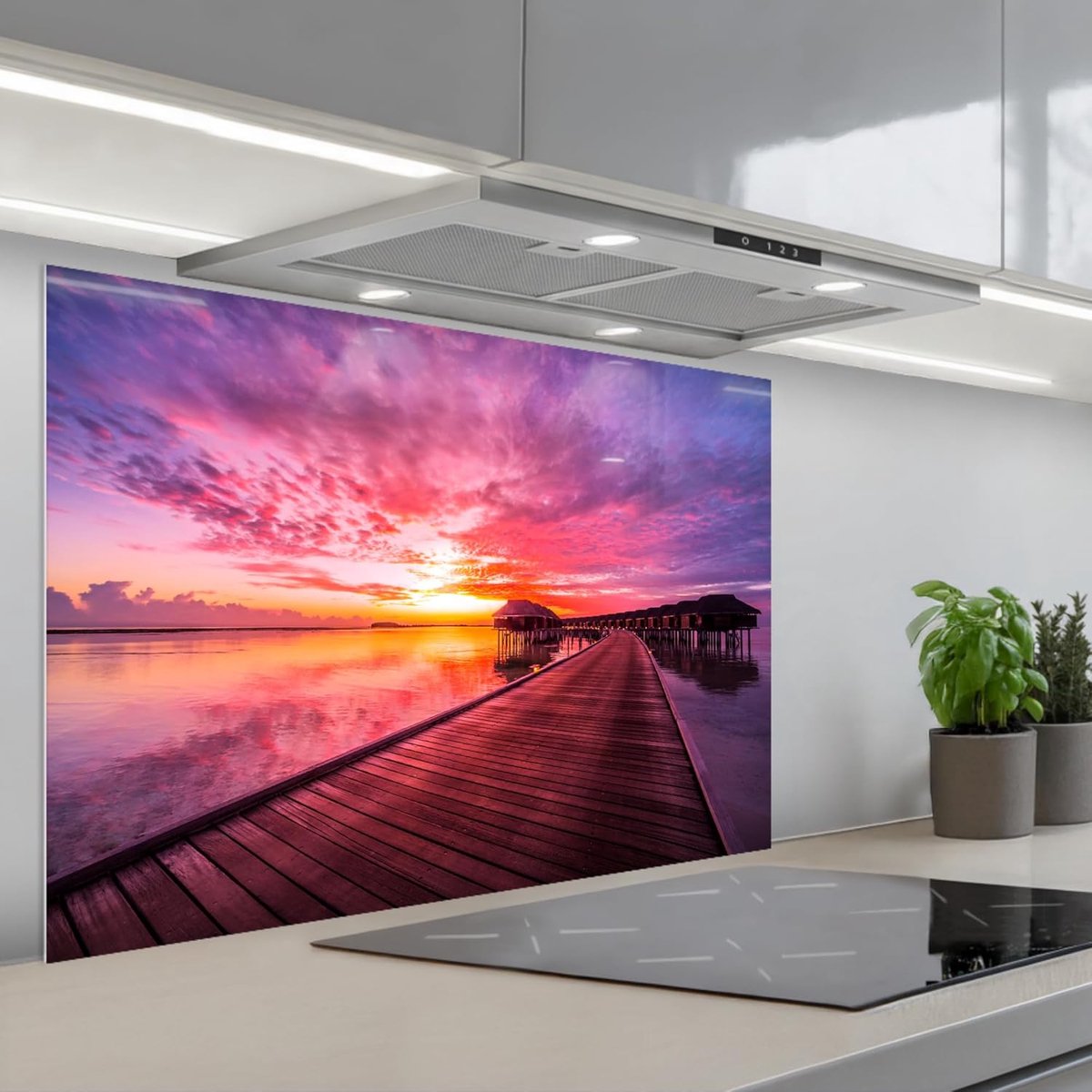 keukenachterwand 60x90 cm zelfklevend keuken decoratie accessories home kitchen spatscherm Steiger - Water - Zon - Roze - Horizon