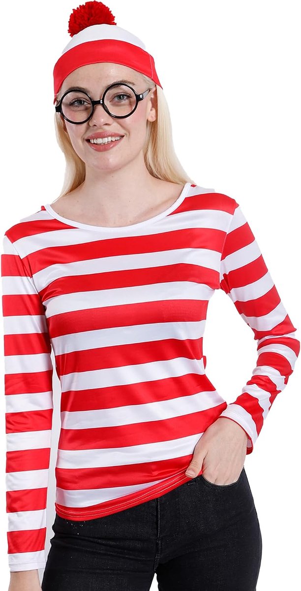 Wally kostuum met bril en muts, voor heren en dames, uniseks, carnaval, Halloween, Venetiaanse gondola