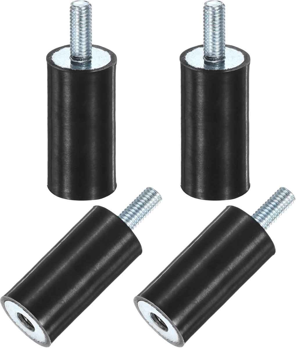 METERXITY 4-Pack Rubber Mounts D15mmxH30mm Mannelijke/Vrouwelijke Trillingsisolatoren Cilindrische Schokdemper W M5 x 12mm Studs voor Luchtcompressor/Auto/Pomp/Boot/Garage Motor/Bobbins Rubber