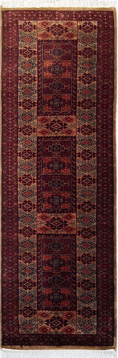 Geknoopte wollen loper tapijt 2x6ft Tribal Dubba Camel
