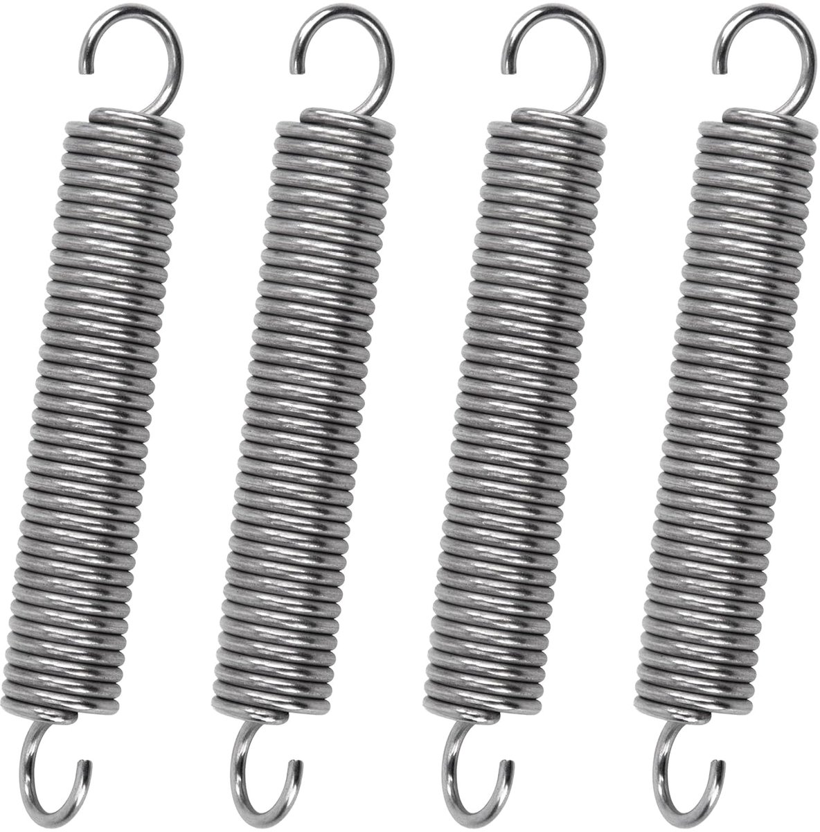 Verlengveren, 80 mm, trekveren met haken, 90 graden, roestvrijstalen veer, buitendiameter 12 mm, draaddiameter 1,6 mm, dikte 6,4 kg, 4 stuks