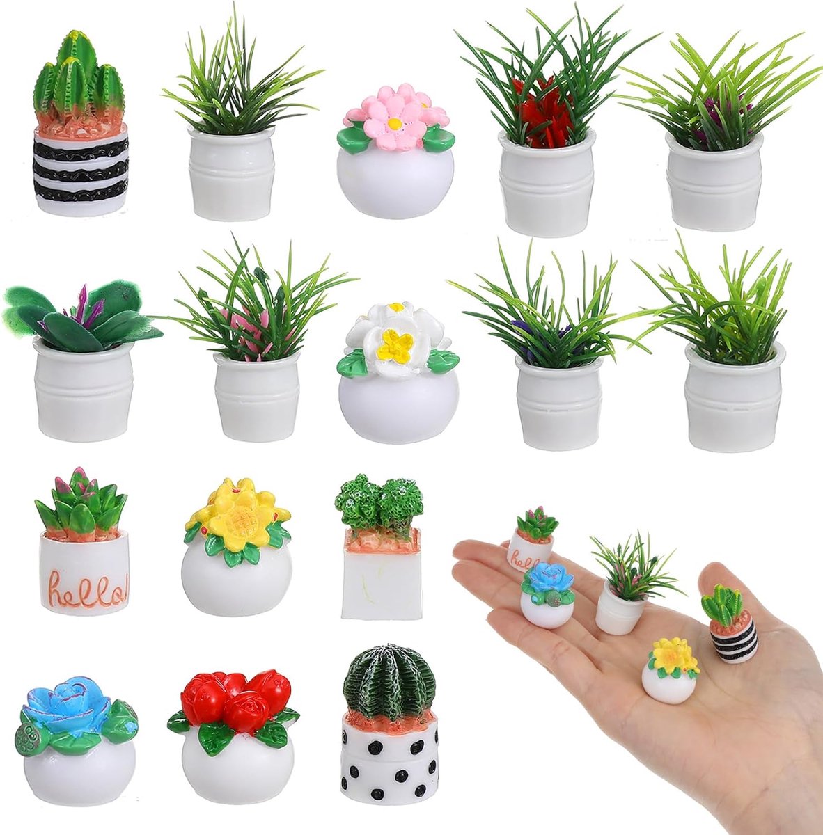 16 stuks miniatuur potplanten mini kunstplanten 1:12 schaal poppenhuis accessoires kleine nepbloemen groen voor poppenhuis bonsai ornament doe-het-zelf ambachten