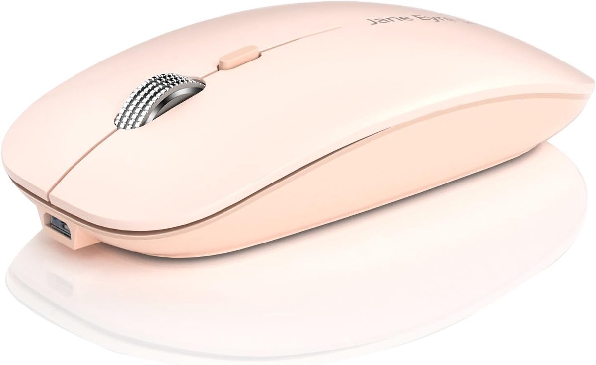 Q5 Draadloze Muis, 2,4 GHz USB-C oplaadbaar muis- lichtroze | 2,4 GHz, 1600 DPI, USB C Oplaadbare, geruisloze, batterijniveau zichtbaar, compact, USB-C-adapter, voor Mac Linux Macbook
